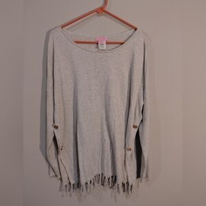 Lilly Pulitzer Light Gray Fringe Hem Long Sleeve Top